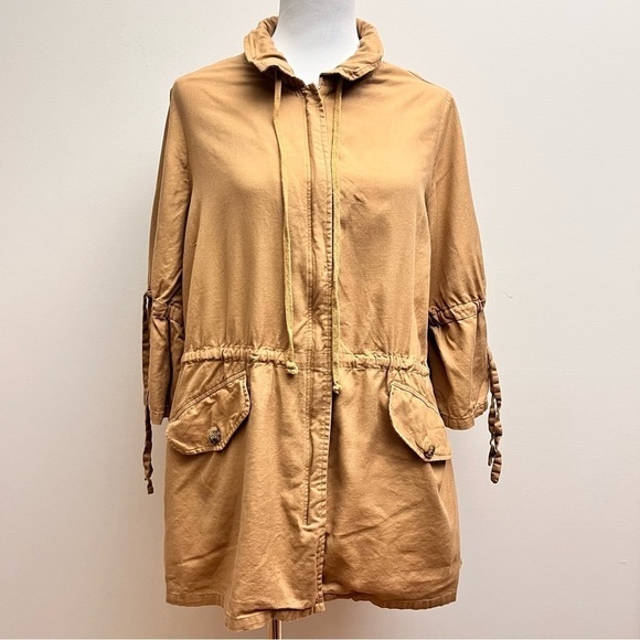 Karen Kane Camel Cinched Waist Tie Bell Sleeve Utility Zip Up Jacket 0X - Picture 3 of 15